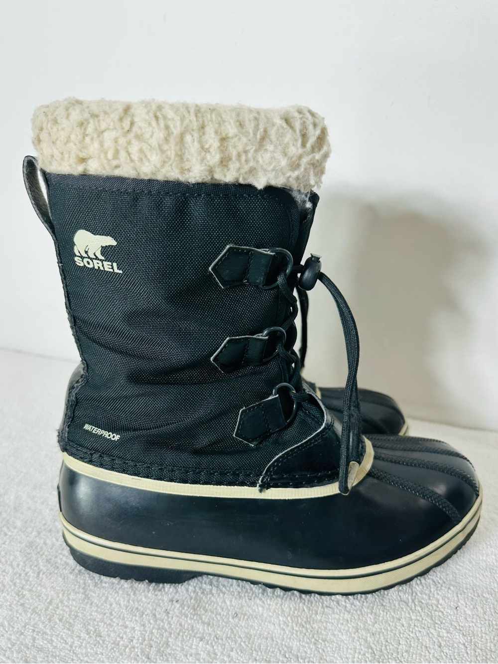 Sorel Snow Pac Nylon Black White Winter Waterproof Snow Boots 6 Snow Boots